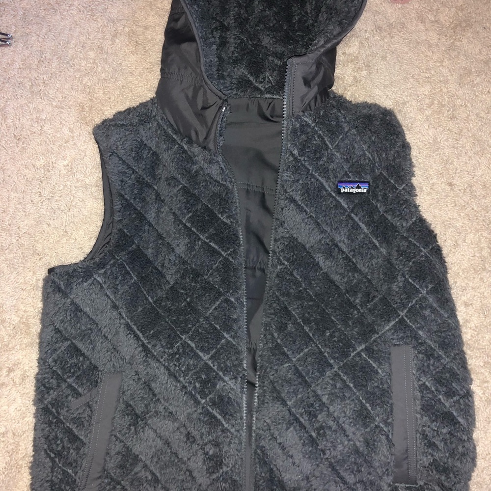 Dark Gray Fuzzy Reversible Patagonia Vest